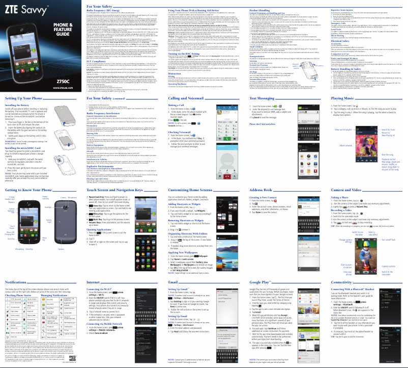 Página 1 del manual Manual de usuario ZTE Savvy Z750C