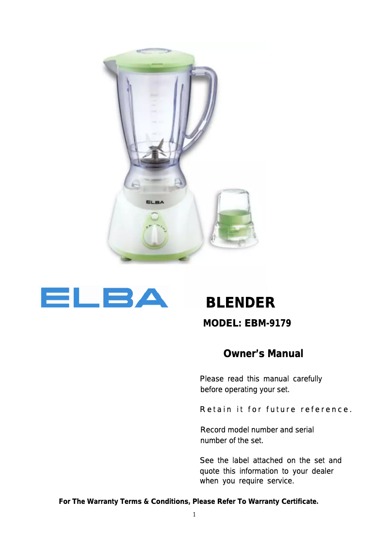 Página 1 del manual Manual de usuario Elba EBM-9179