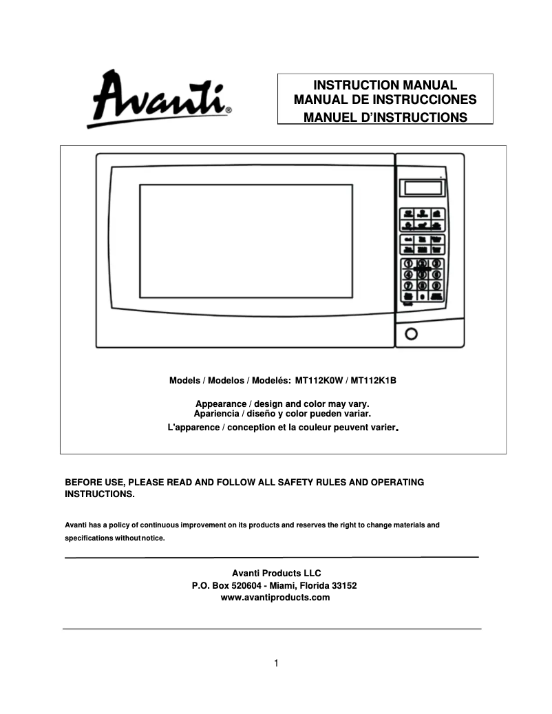 Imagen de la primera página del manual del dispositivo MT112K0W