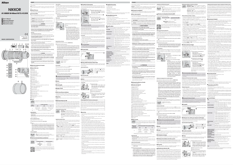 Imagen de la primera página del manual del dispositivo AF-S NIKKOR 180-400mm f/4E TC