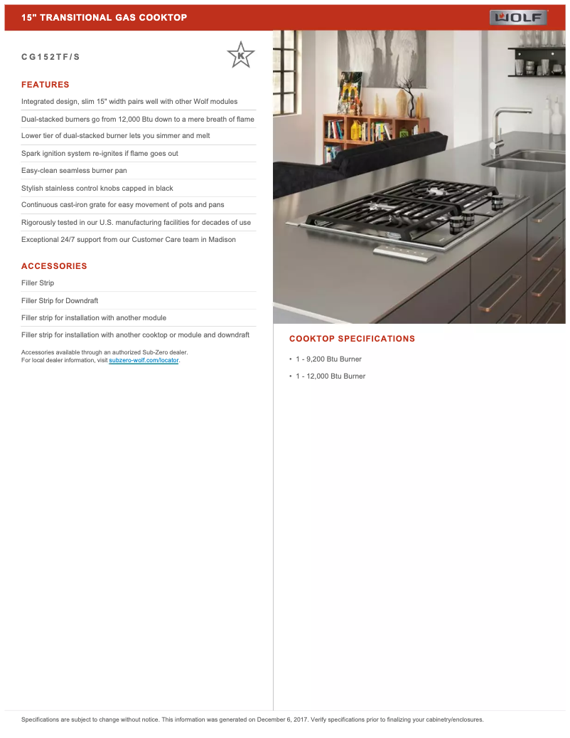 Página 1 del manual Ficha técnica Wolf CG152TF/S