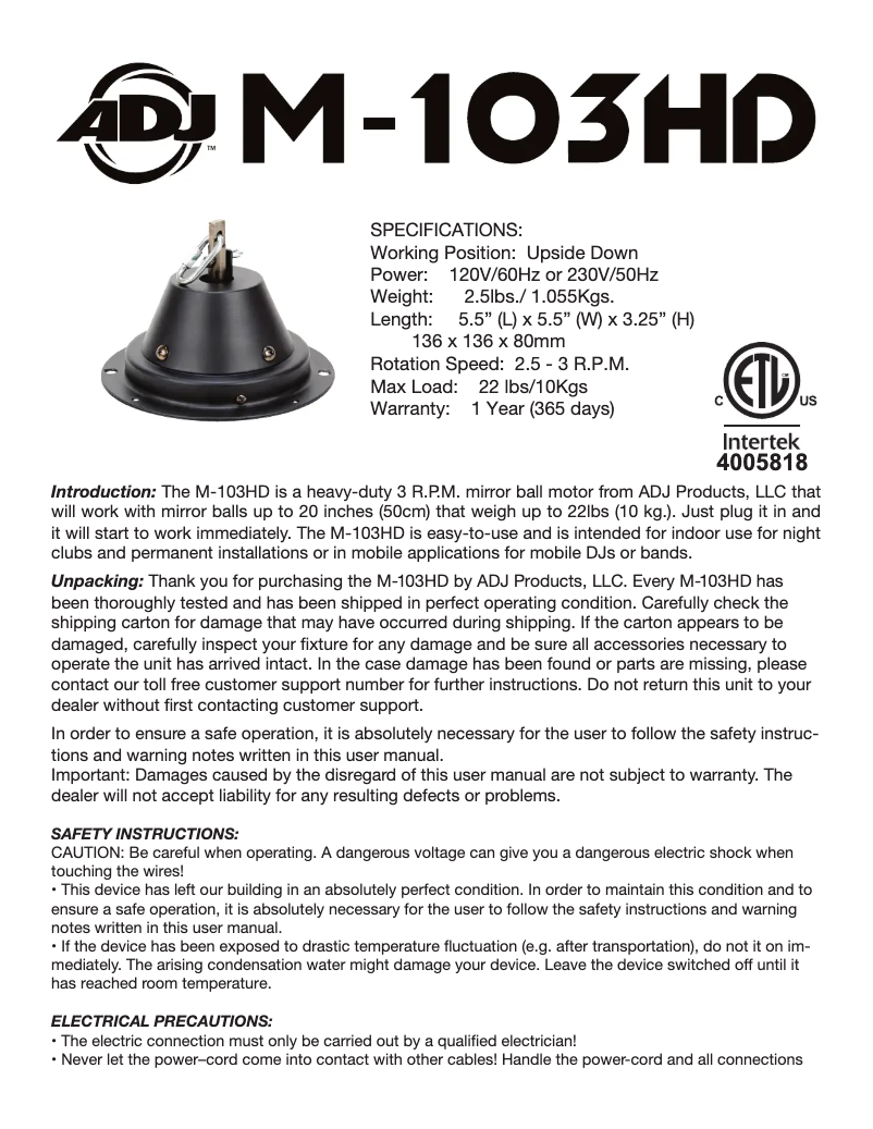 Imagen de la primera página del manual del dispositivo M-103HD