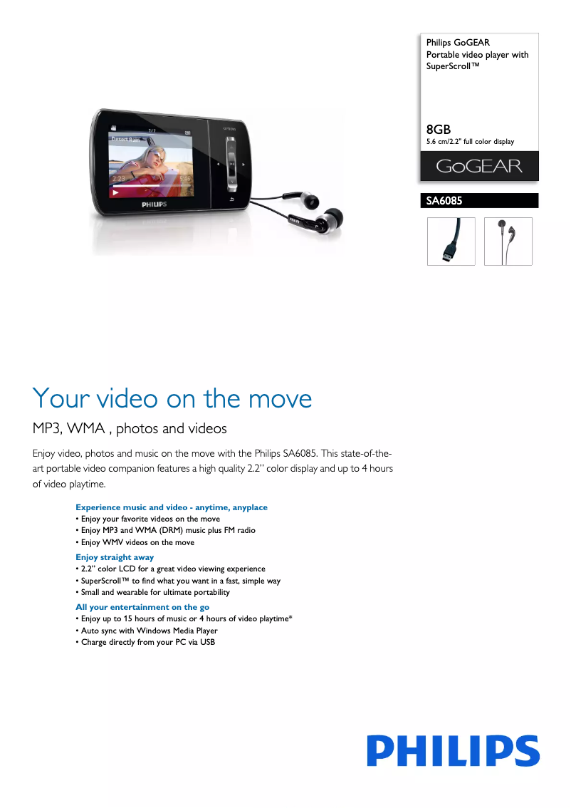 Imagen de la primera página del manual del dispositivo GoGear SA6085