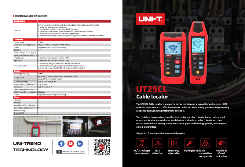 Página 1 del manual Ficha técnica Uni-T UT25CL