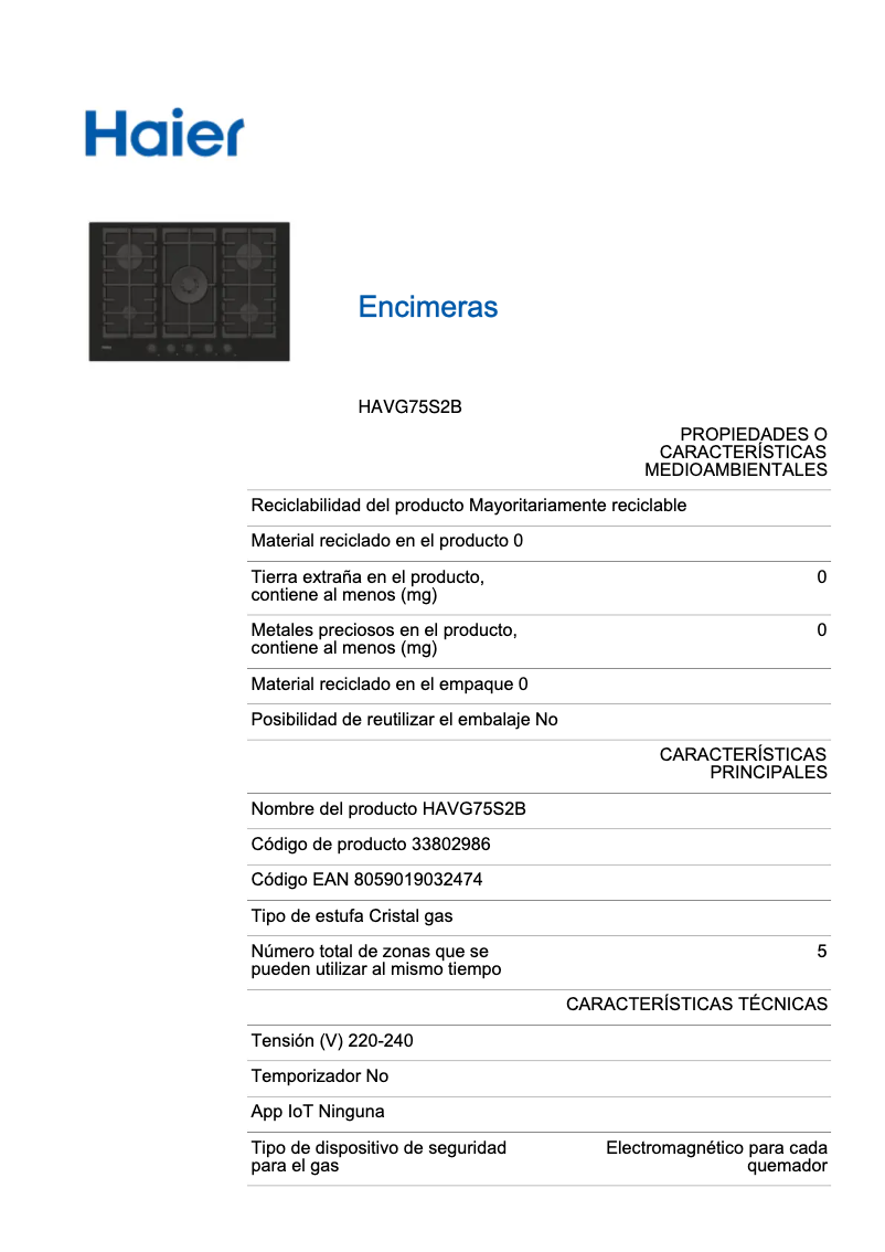 Página nº 1 - Etiqueta energética Haier HAVG75S2B
