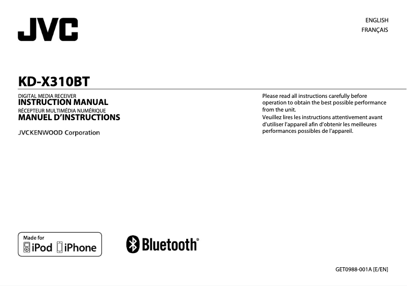 Imagen de la primera página del manual del dispositivo KD-X310BT