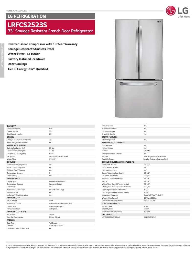 Página nº 1 - Ficha técnica LG LRFCS2523S