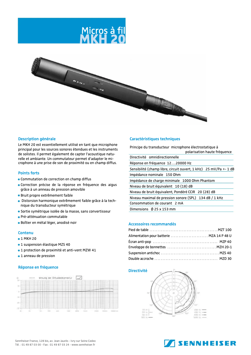 Página 1 del manual Ficha técnica Sennheiser MKH 20-P48