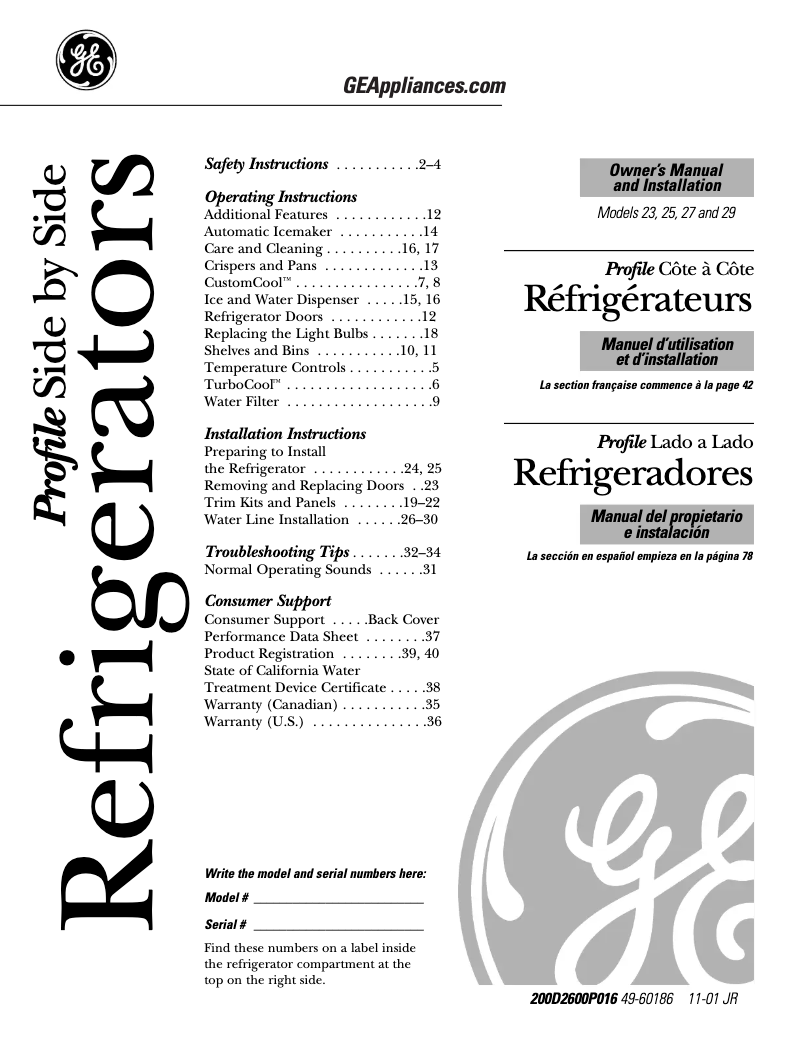 Página 1 del manual Manual de instrucciones GE PSS25SGMBS