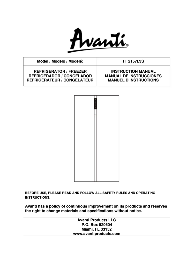Imagen de la primera página del manual del dispositivo FFS157L3S