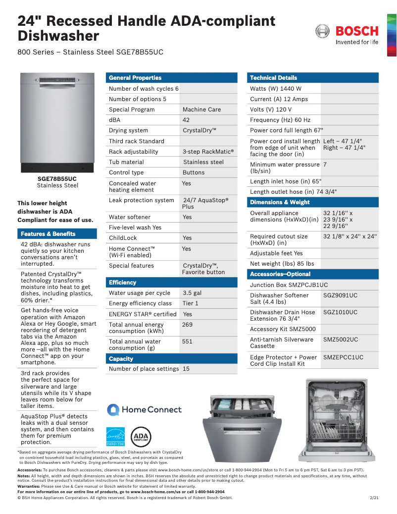 Página nº 1 - Ficha técnica Bosch SGE78B55UC