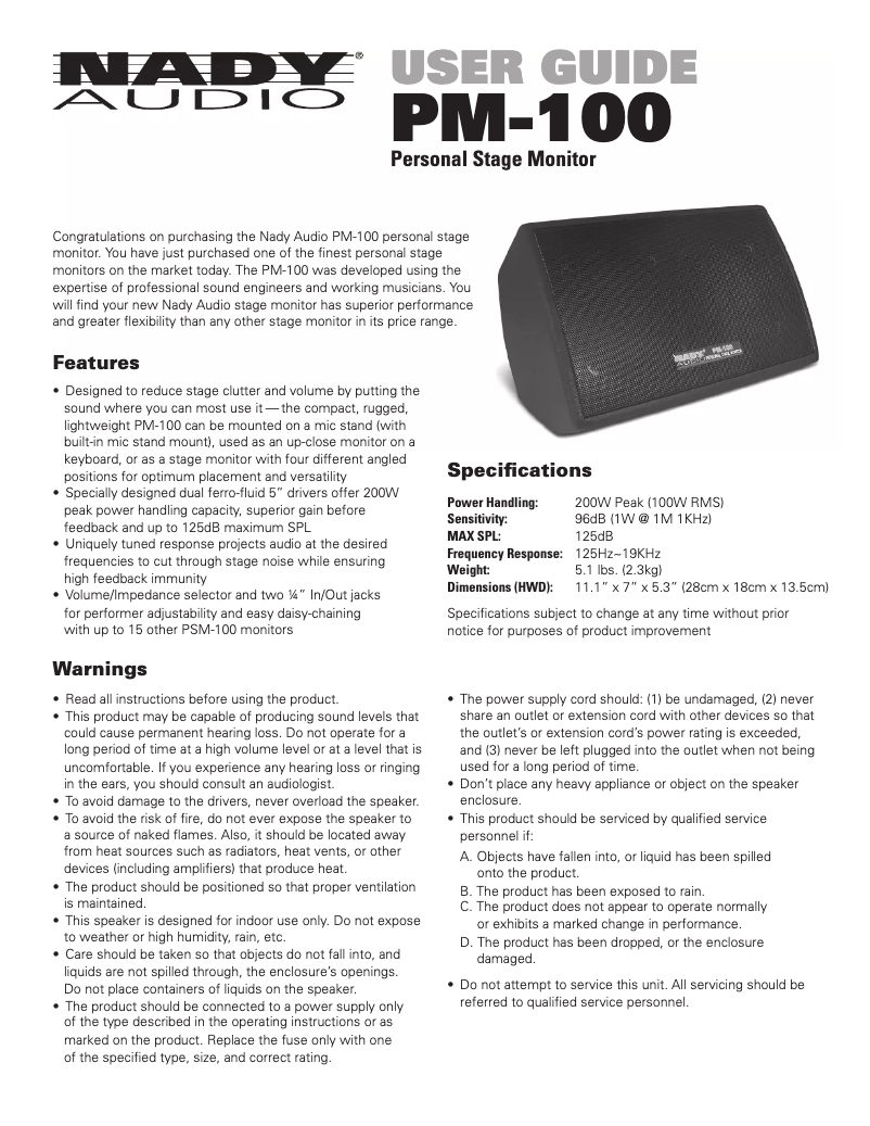 Página 1 del manual Manual de usuario Nady PM-100
