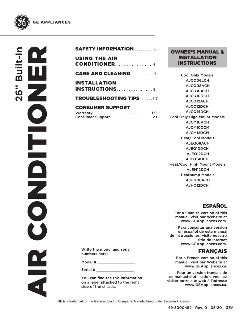 Imagen de la primera página del manual del dispositivo AJEQ10DCH