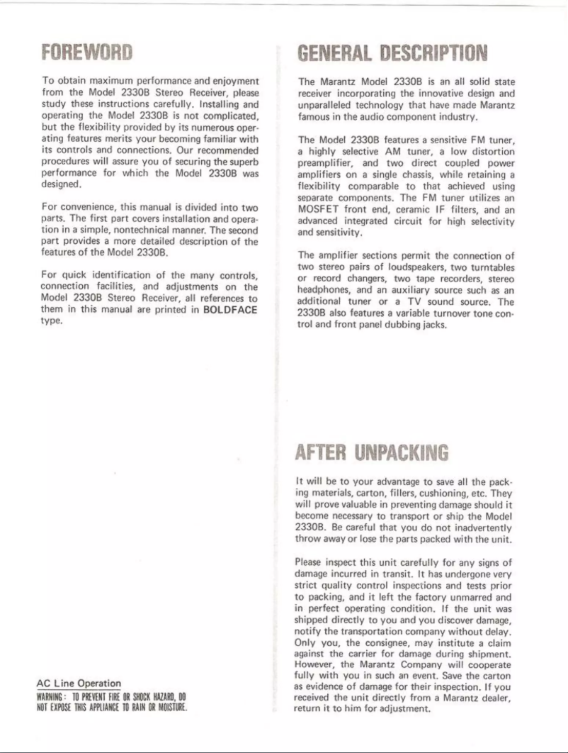 Imagen de la primera página del manual del dispositivo Model 2330-B