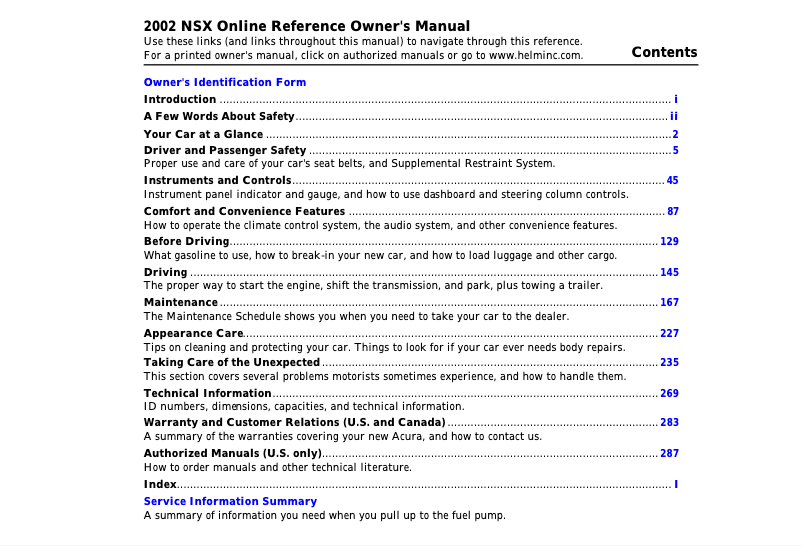 Página nº 1 - Manual de usuario Acura NSX (2002)