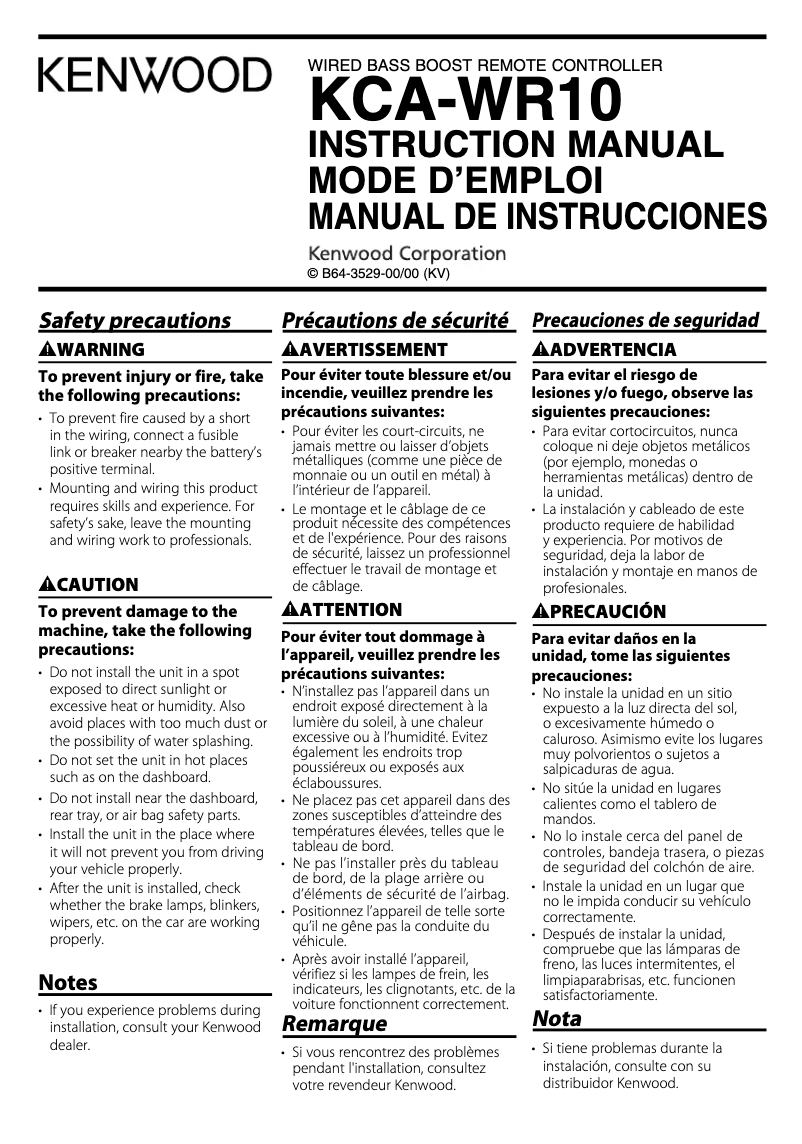 Imagen de la primera página del manual del dispositivo KCA-WR10