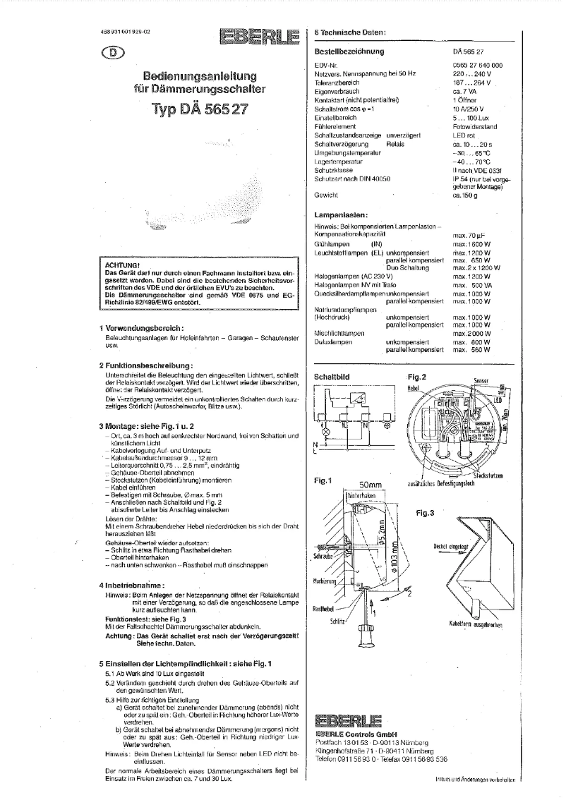 Imagen de la primera página del manual del dispositivo DÄ 565 28