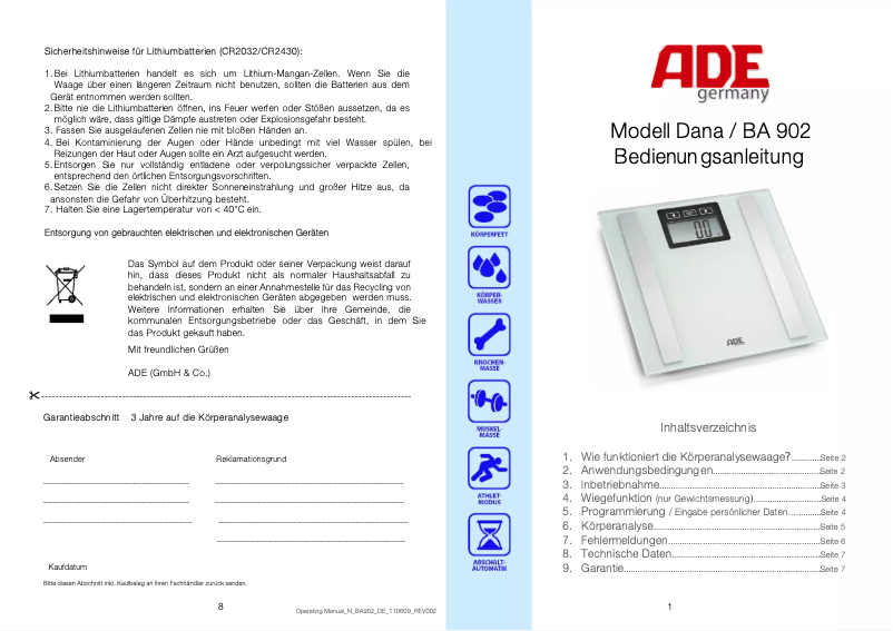 Imagen de la primera página del manual del dispositivo Dana BA 902