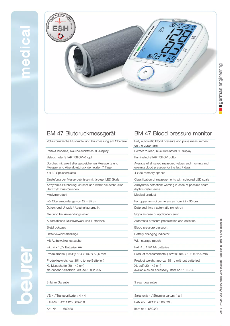 Página 1 del manual Ficha técnica Beurer BM 47