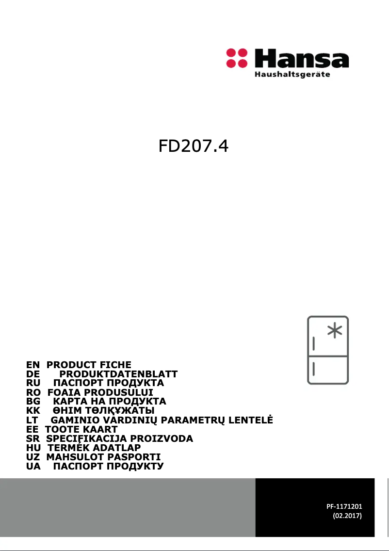 Página 1 del manual Ficha técnica Hansa FD207.4