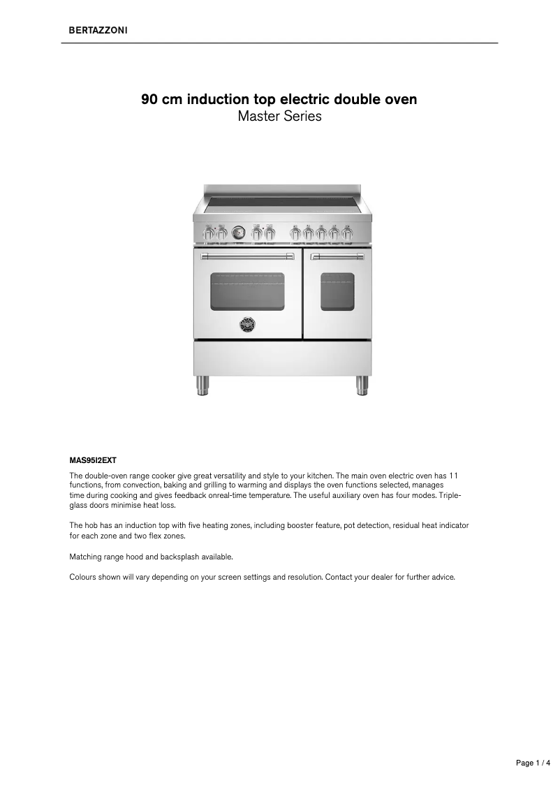 Página 1 del manual Ficha técnica Bertazzoni MAS95I2EXT