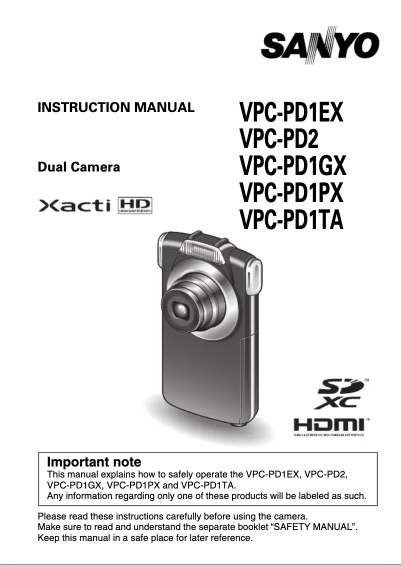 Imagen de la primera página del manual del dispositivo Xacti VPC-PD1TA