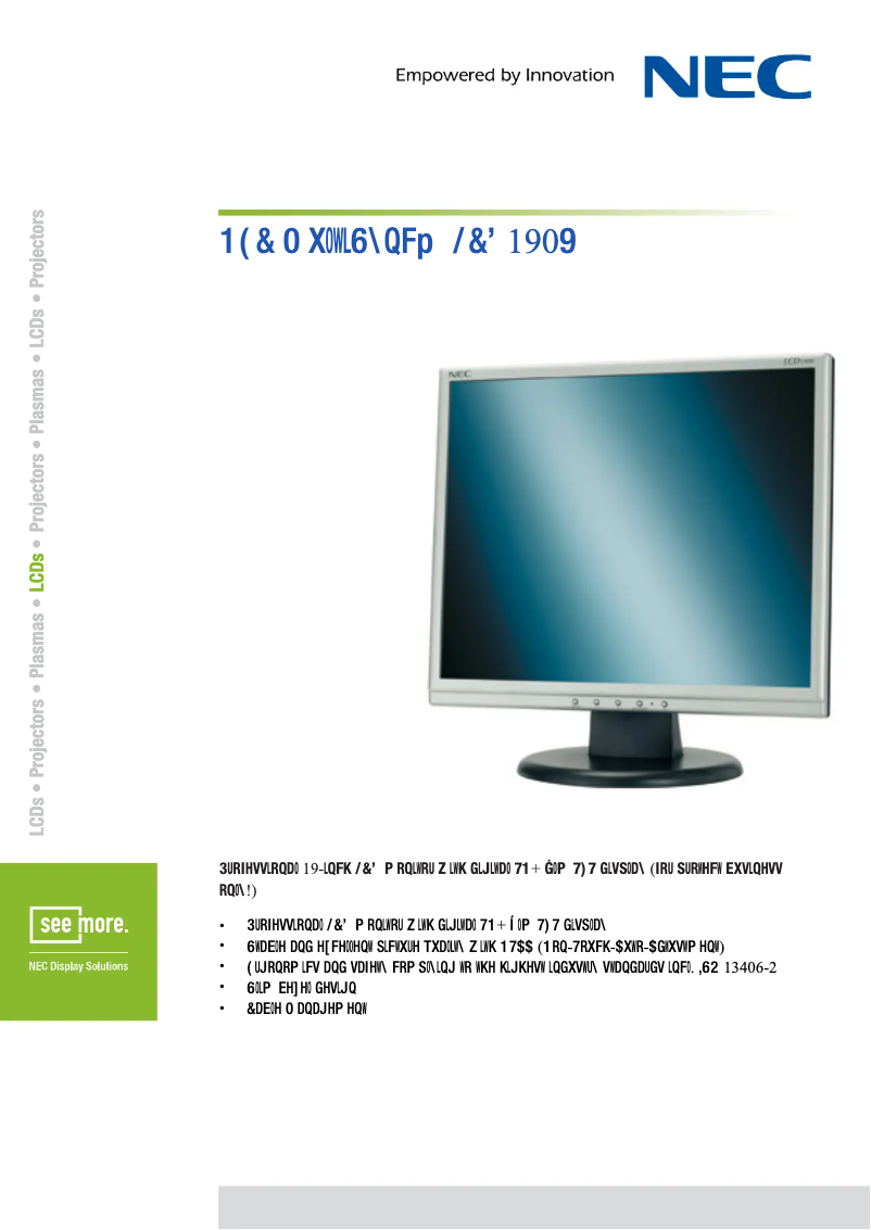 Imagen de la primera página del manual del dispositivo MultiSync LCD190V