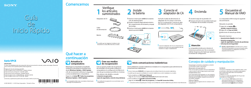Página nº 1 - Guía de instalación Sony Vaio VPCEA3FFX