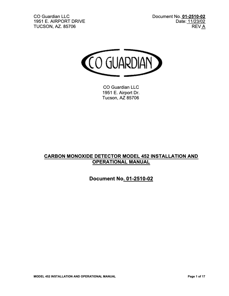 Imagen de la primera página del manual del dispositivo Aero-452