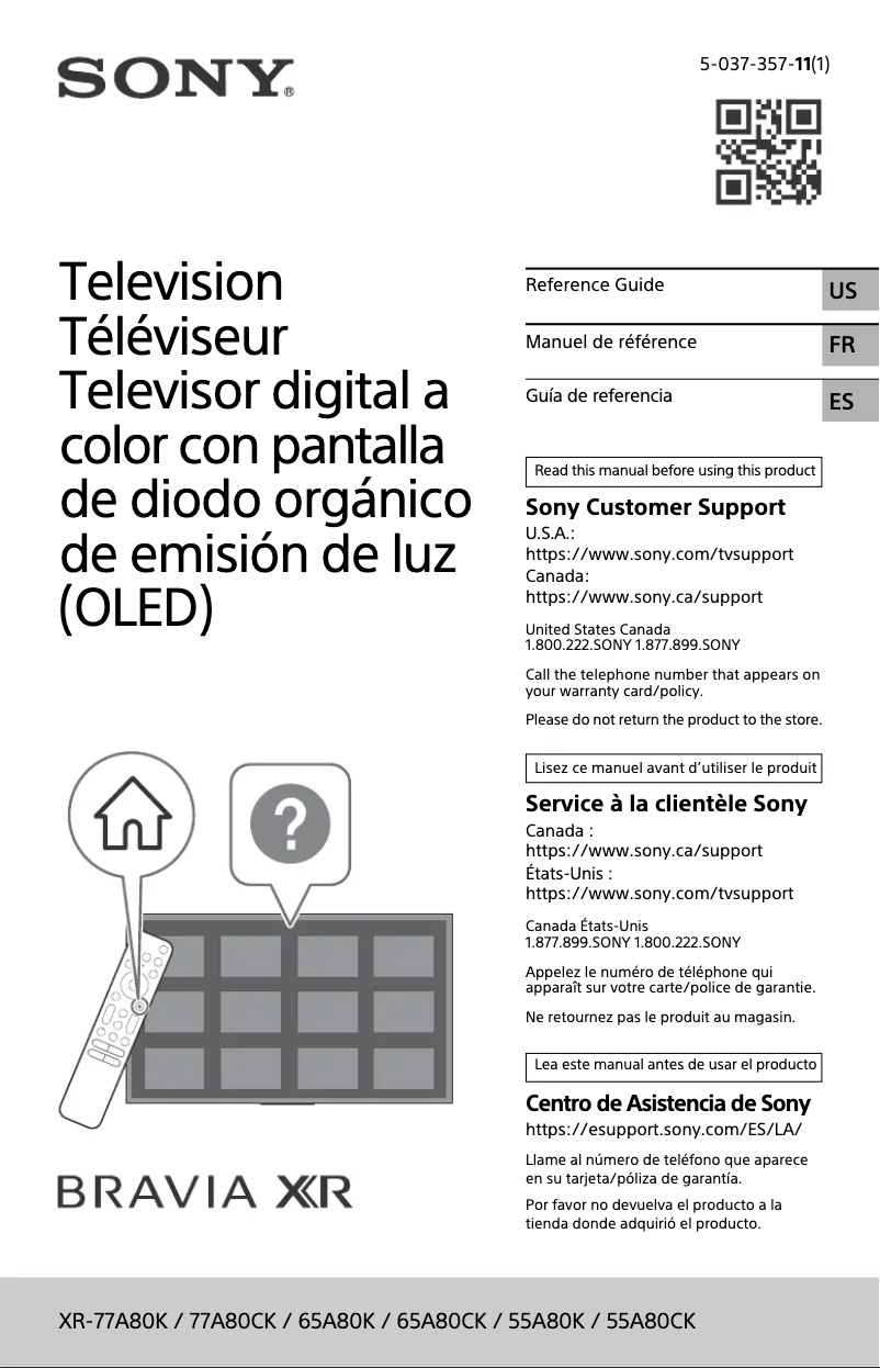 Imagen de la primera página del manual del dispositivo Bravia XR-65A80CK