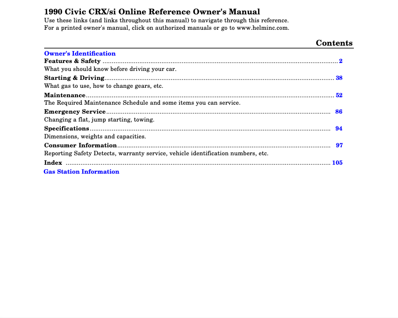 Imagen de la primera página del manual del dispositivo Civic Hatchback (1990)