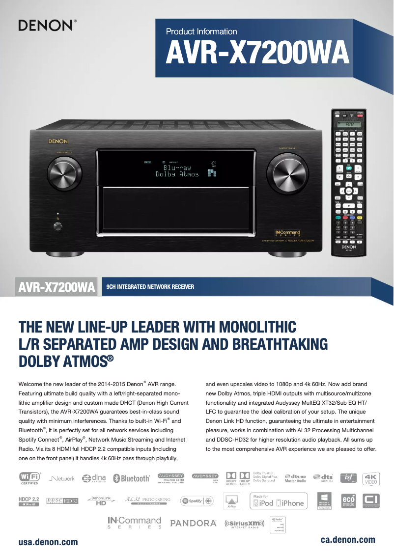 Página nº 1 - Ficha técnica Denon AVR-X7200WA