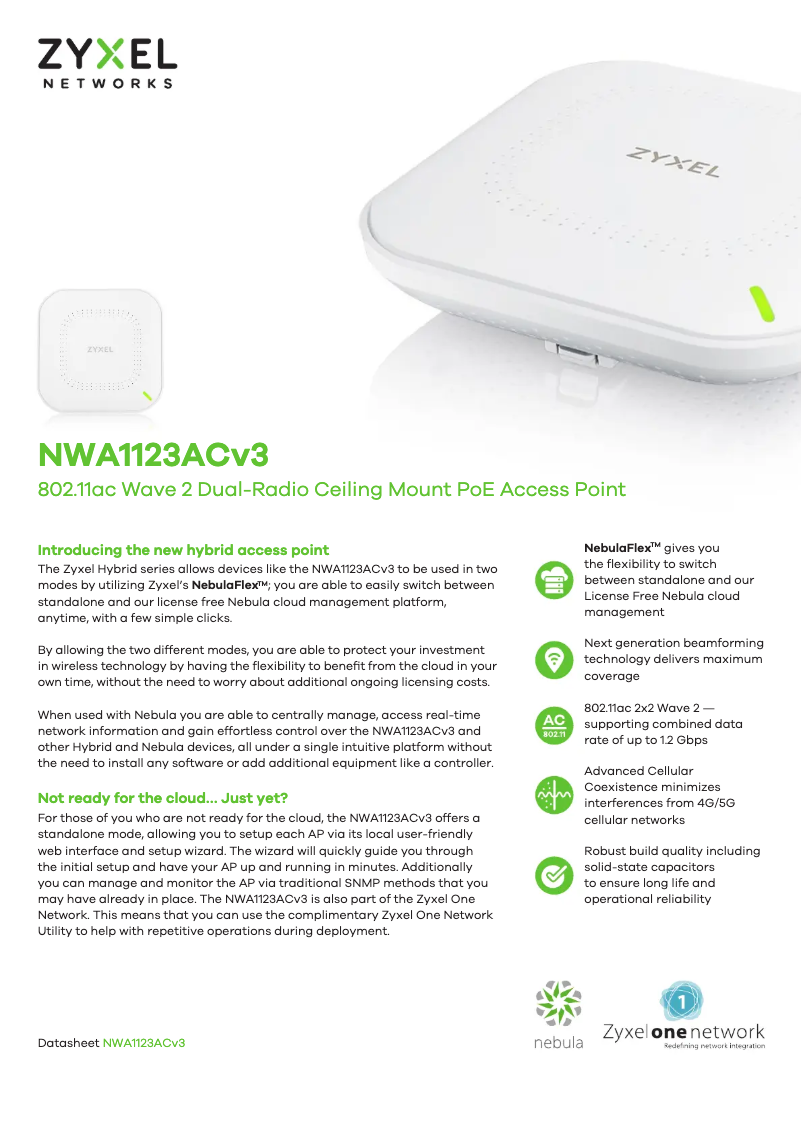 Página 1 del manual Ficha técnica ZyXEL NWA1123ACv3