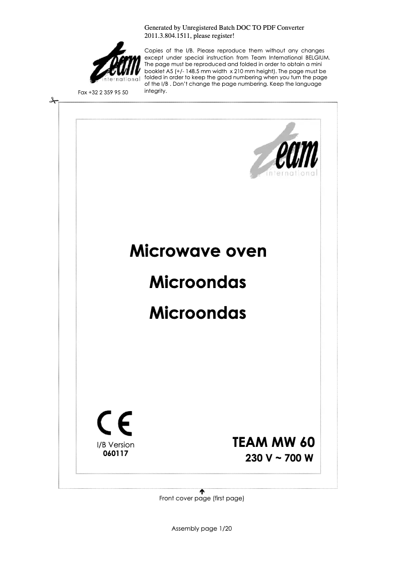 Imagen de la primera página del manual del dispositivo MW 60