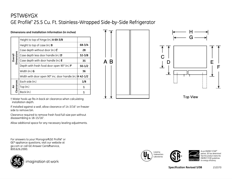 Página 1 del manual Ficha técnica GE Profile PSTW6YGXSS