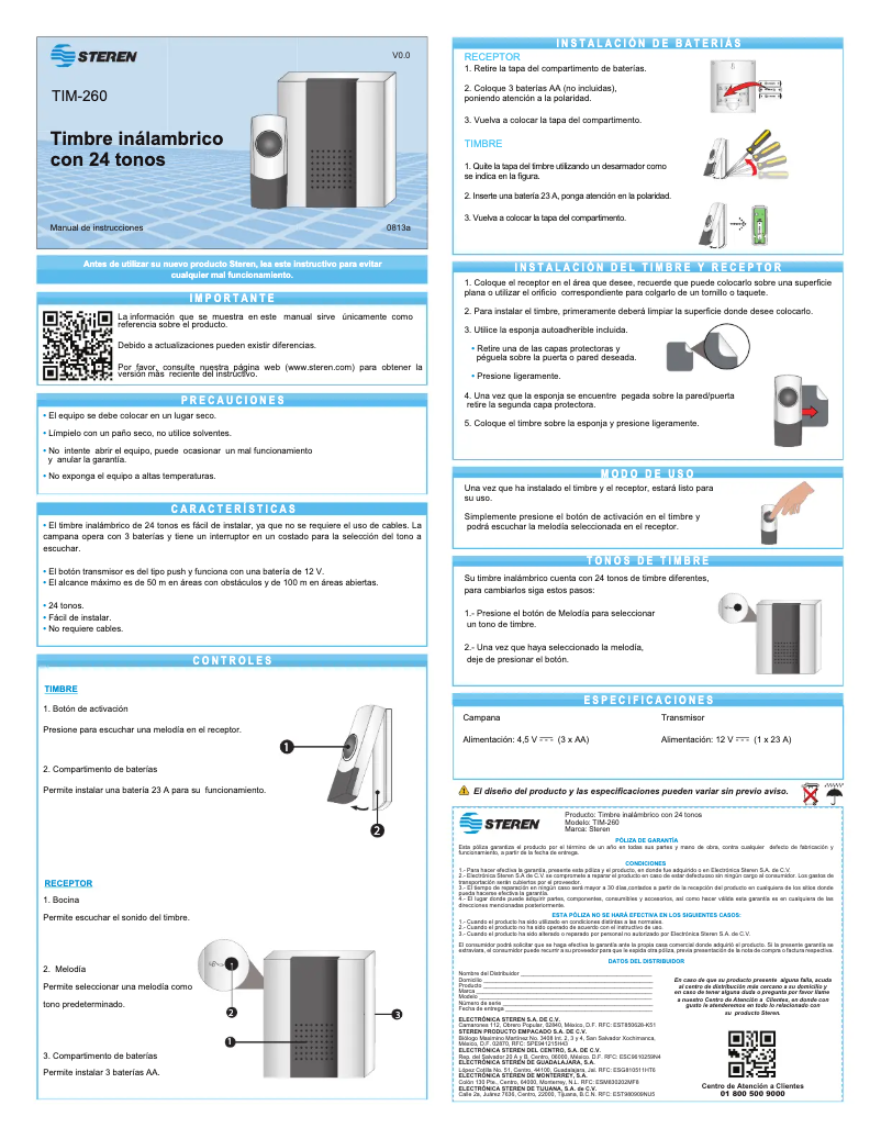 Imagen de la primera página del manual del dispositivo TIM-260