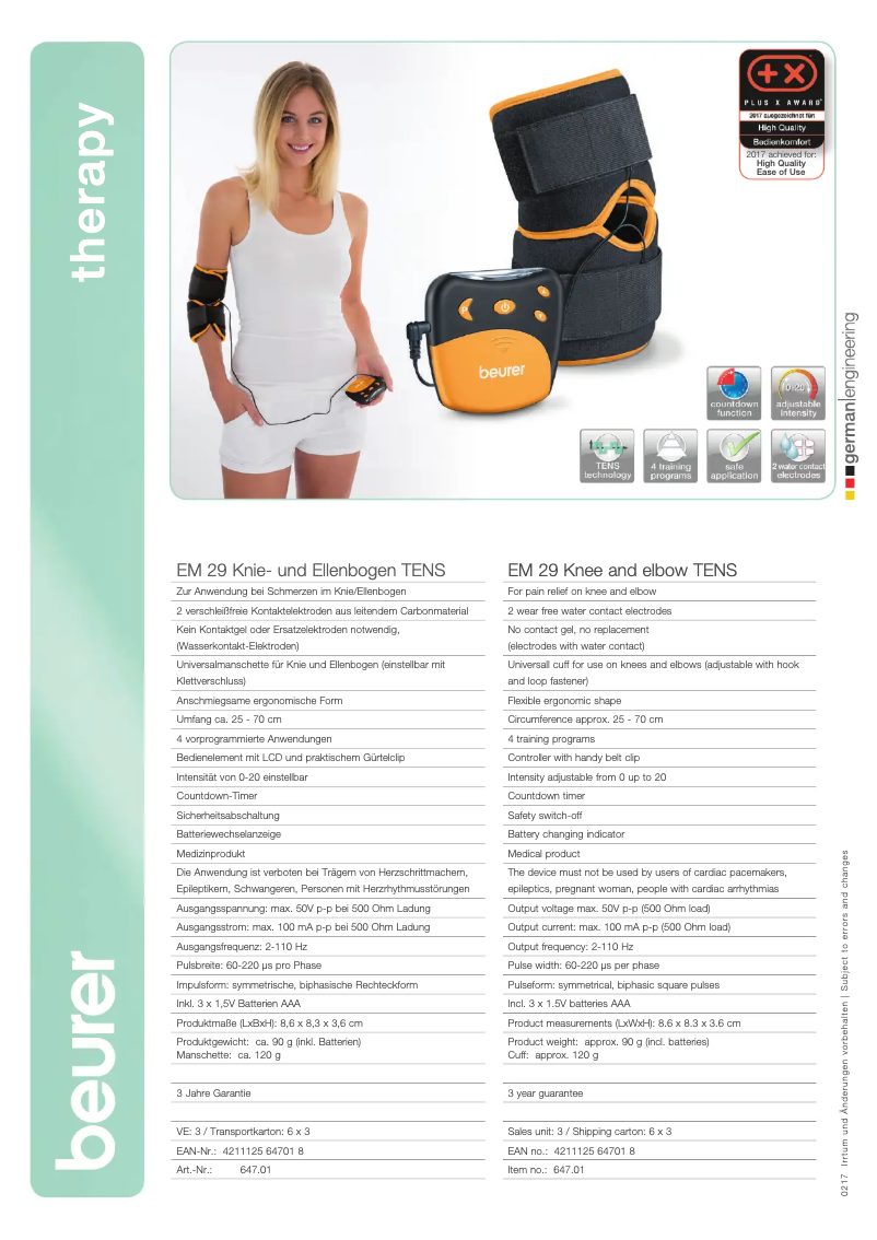 Página 1 del manual Ficha técnica Beurer EM 29