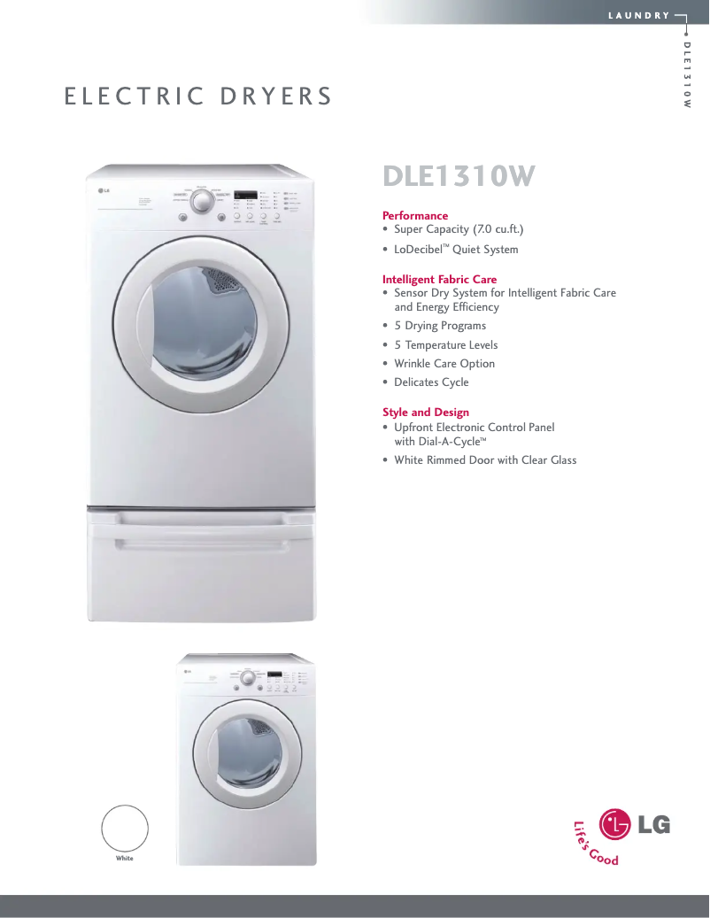 Página 1 del manual Ficha técnica LG DLE1310W