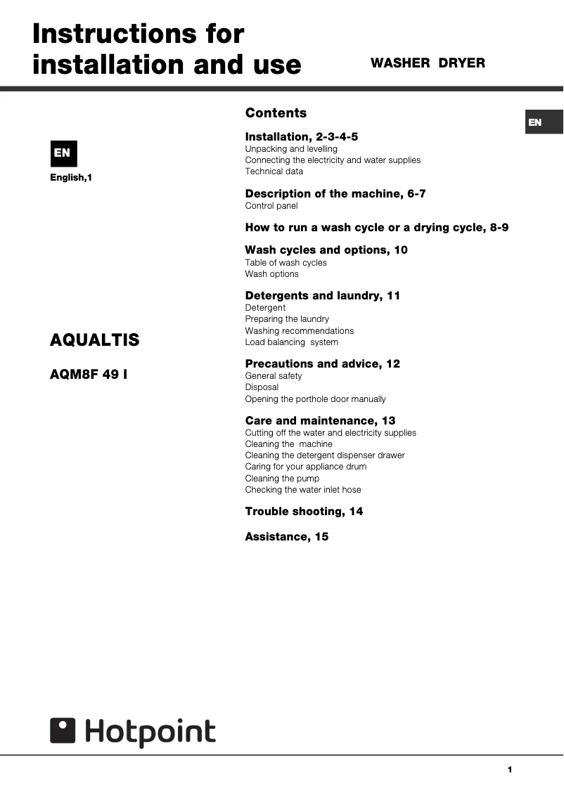 Imagen de la primera página del manual del dispositivo AQM8F 49 U V