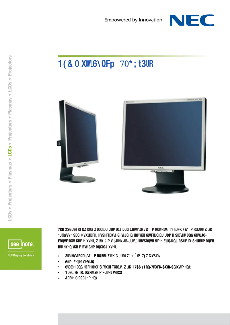 Imagen de la primera página del manual del dispositivo MultiSync 70GX²Pro