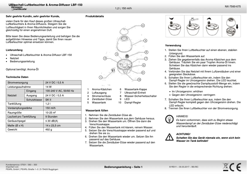 Imagen de la primera página del manual del dispositivo LBF-150