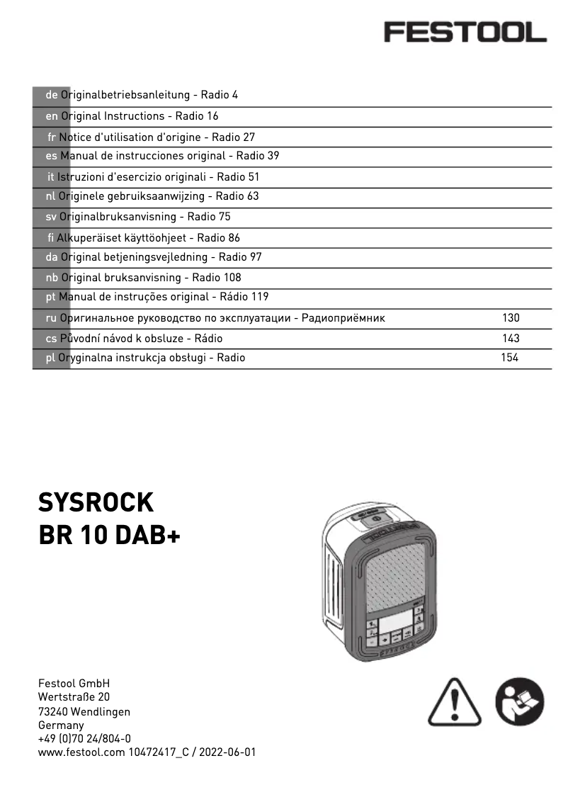 Imagen de la primera página del manual del dispositivo Sysrock BR 10