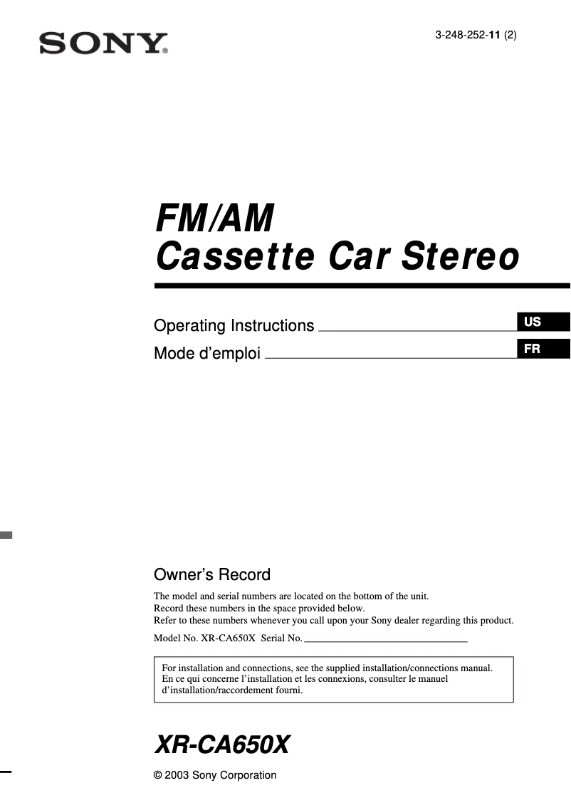 Página nº 1 - Manual de usuario Sony XR-CA650X