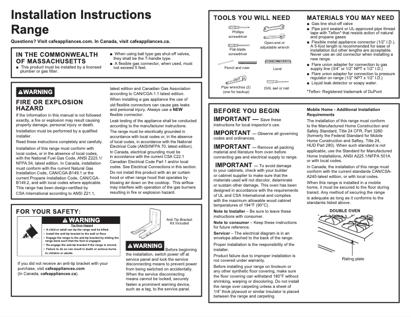 Página 1 del manual Guía de instalación GE Profile PGB965BPTS