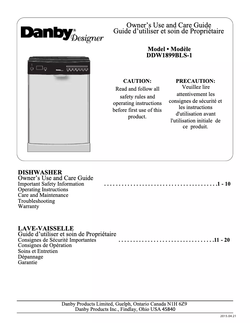 Imagen de la primera página del manual del dispositivo DDW1899BLS-1