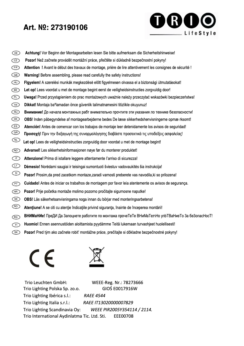 Imagen de la primera página del manual del dispositivo Basel 273190106