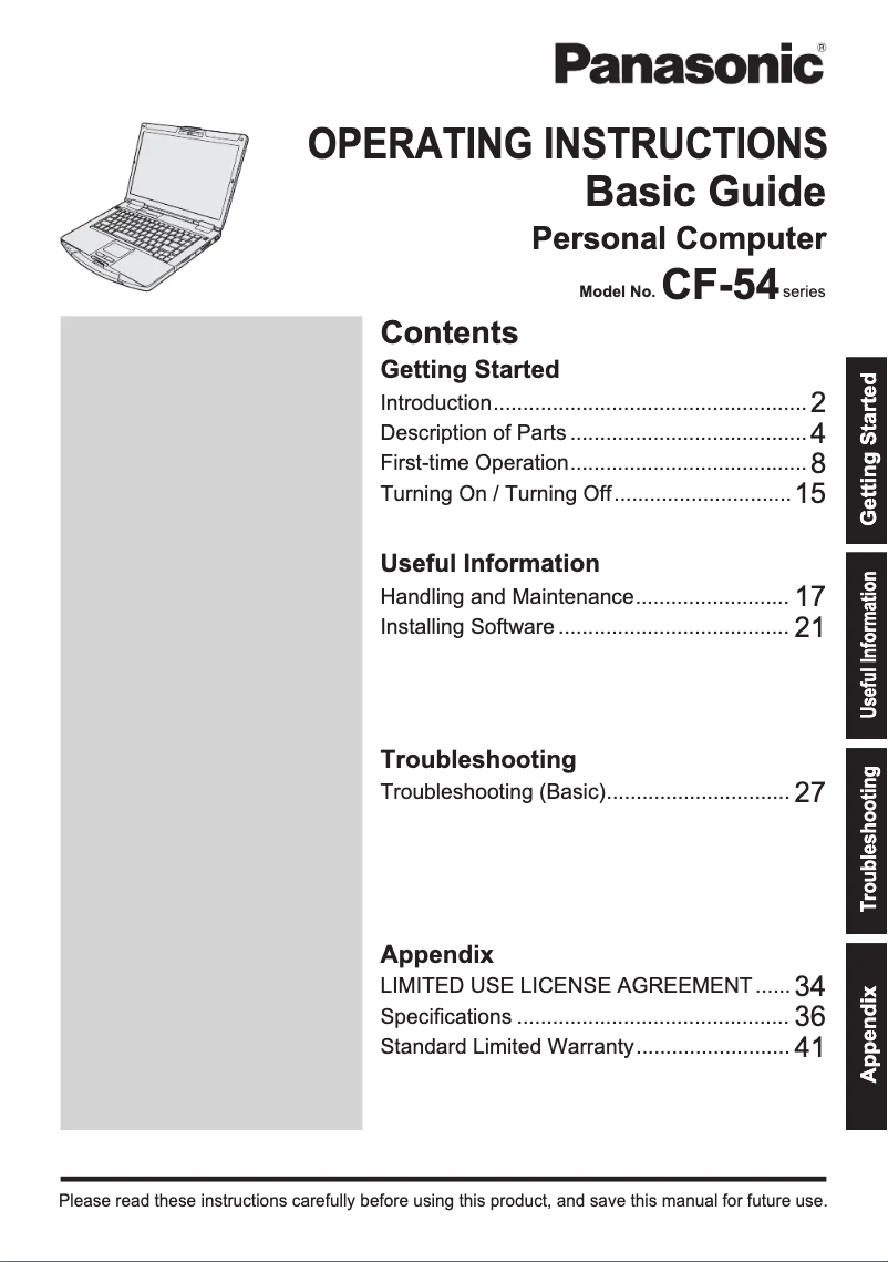 Imagen de la primera página del manual del dispositivo Toughbook CF-54