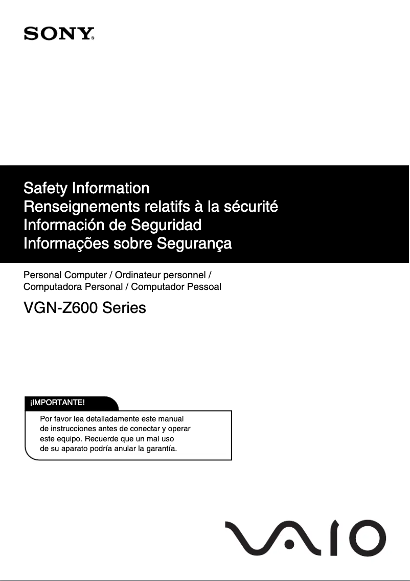 Imagen de la primera página del manual del dispositivo Vaio VGN-Z690C