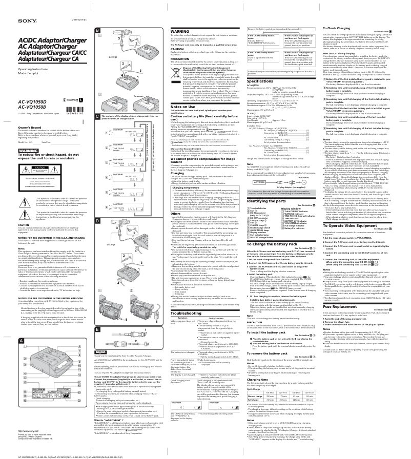 Imagen de la primera página del manual del dispositivo AC-VQ1050B