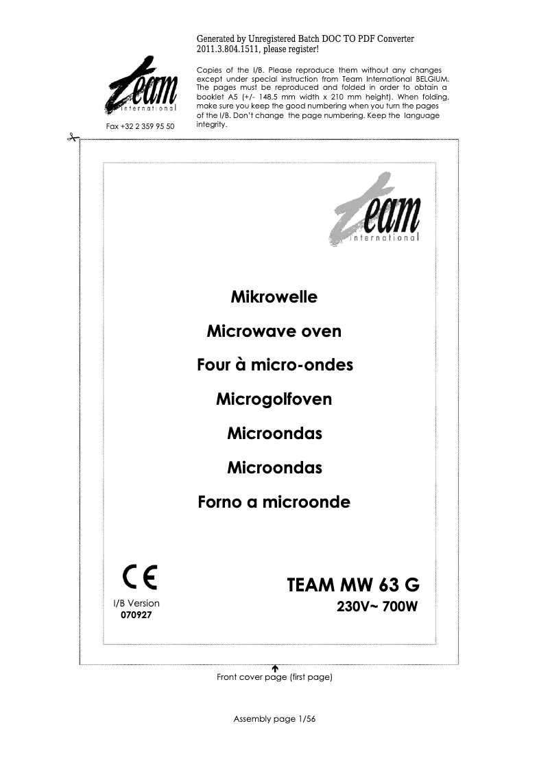 Página 1 del manual Manual de usuario Team MW 63G